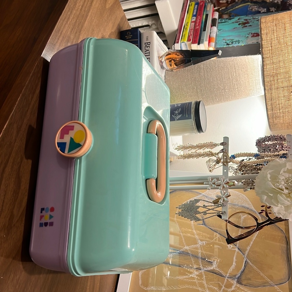 Caboodles Aqua/Purple Tiered Makeup Travel Case Mirror Plastic - Picture 2 of 6